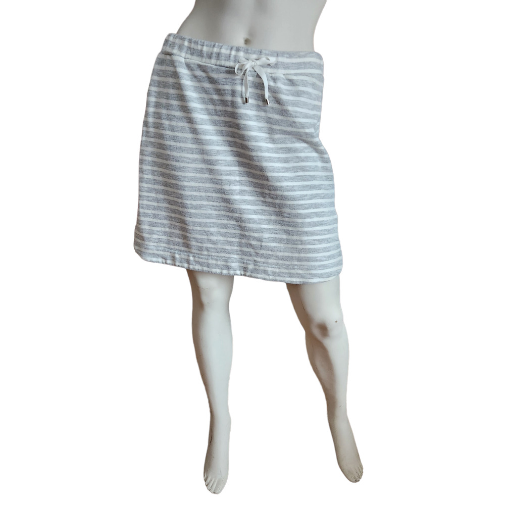 Akani Terry Skirt Women's Large Casual Beach Gray & White Stripes Above Knee